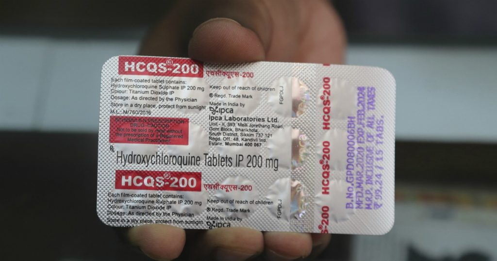 A chemist displays hydroxychloroquine tablets in Mumbai, India, Tuesday, May 19, 2020. President Donald Trump’s declaration that he was taking the antimalarial drug of dubious effectiveness to help fend off the coronavirus will be welcomed in India. Trump's previous endorsement of hydroxychloroquine catalyzed a tremendous shift in the South Asian country, spurring the world’s largest producer of the drug to make much more of it, prescribe it for front-line health workers treating cases of the coronavirus and deploy it as a diplomatic tool, despite mounting evidence against using the drug for COVID-19. (AP Photo/Rafiq Maqbool)